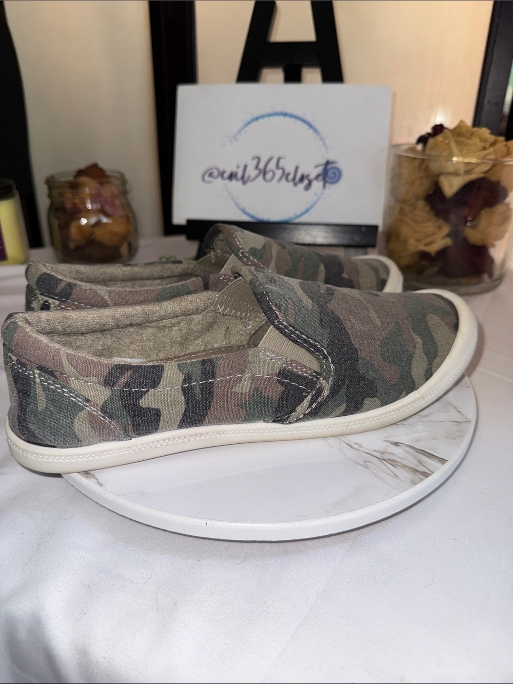 Mad Love Camo Slip-On Sneakers in Green and Brown